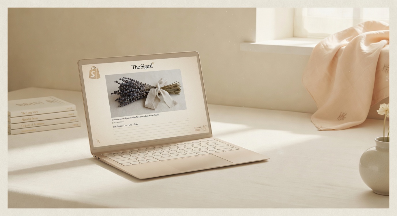 Light, beautiful high-craft hero with subtle, elegant integration of Shopify and X elements — refined, warm, and intentional, reflecting the core partnership thesis of the piece.